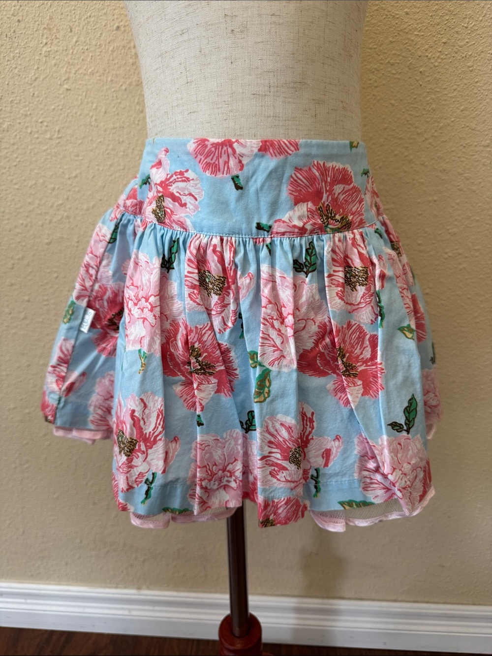 Gingersnaps Girls Floral Skirt Pink & Blue Design Trimmed Tulle Underlay Size 4